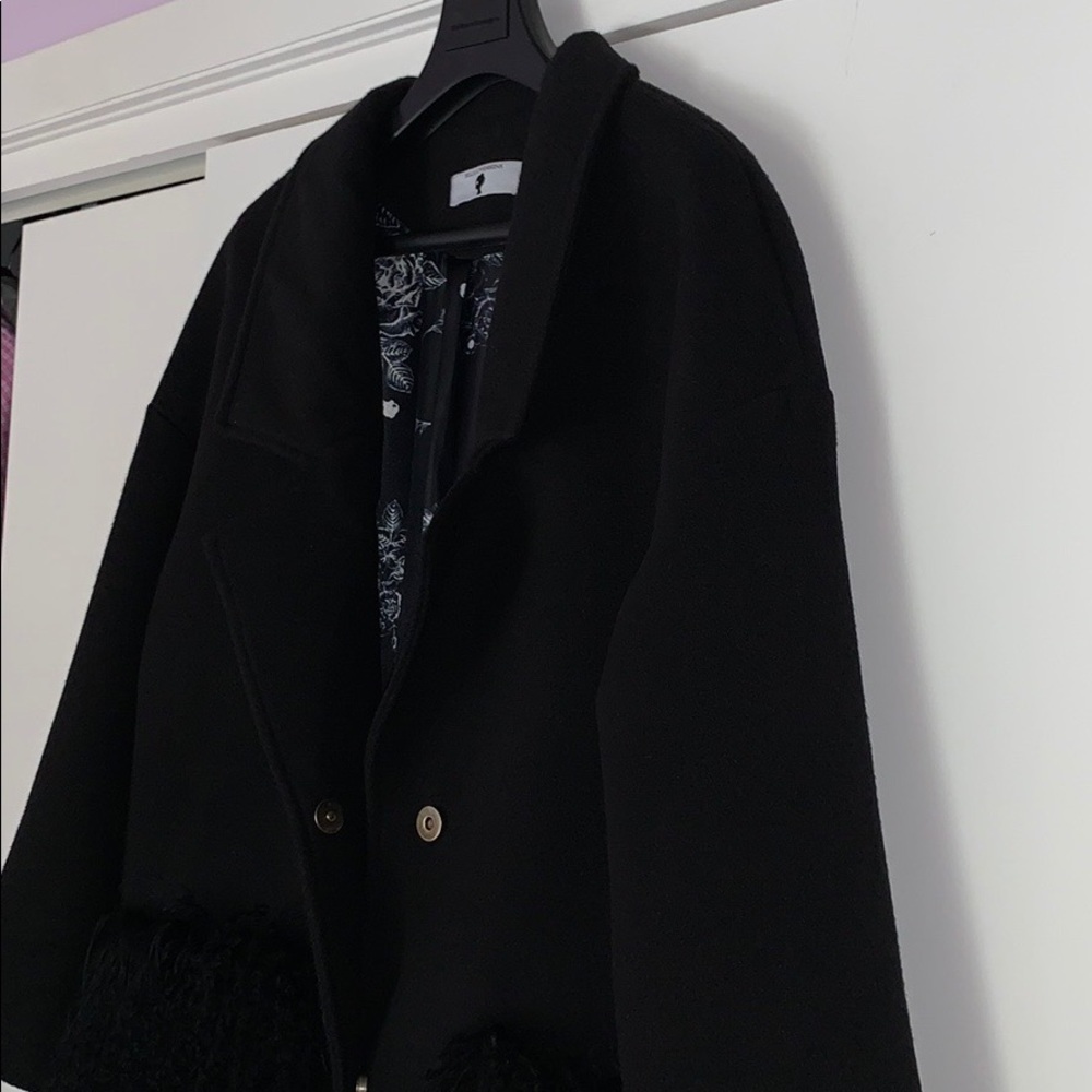 Bella Potemkina Wool-blend Black Coat with Fur - Picture 4 of 13